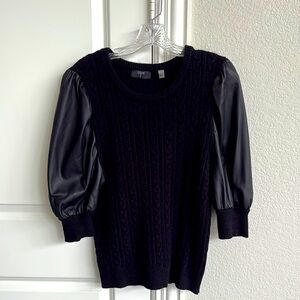 Tahari Black Crew Neck Sweater with Puff Sleeves